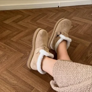 Winter Suede Boots Women Shearling Fur Lined Ankle