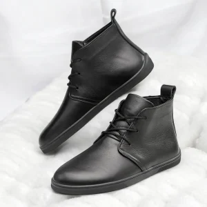 Barefoot Black Leather Boots For Women Wide Toe